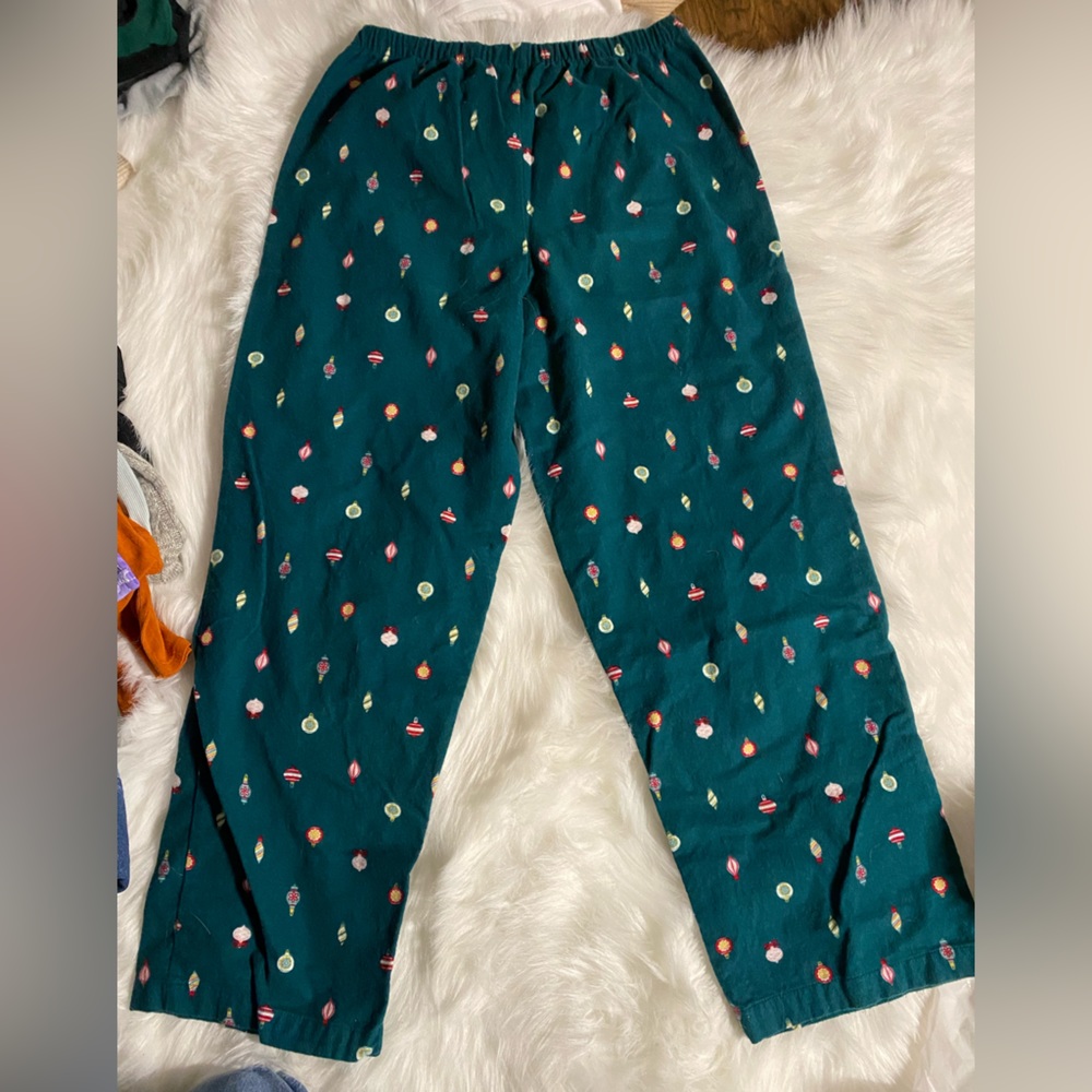 Green Holiday PJ Pants with Ornament Pattern. Size M.